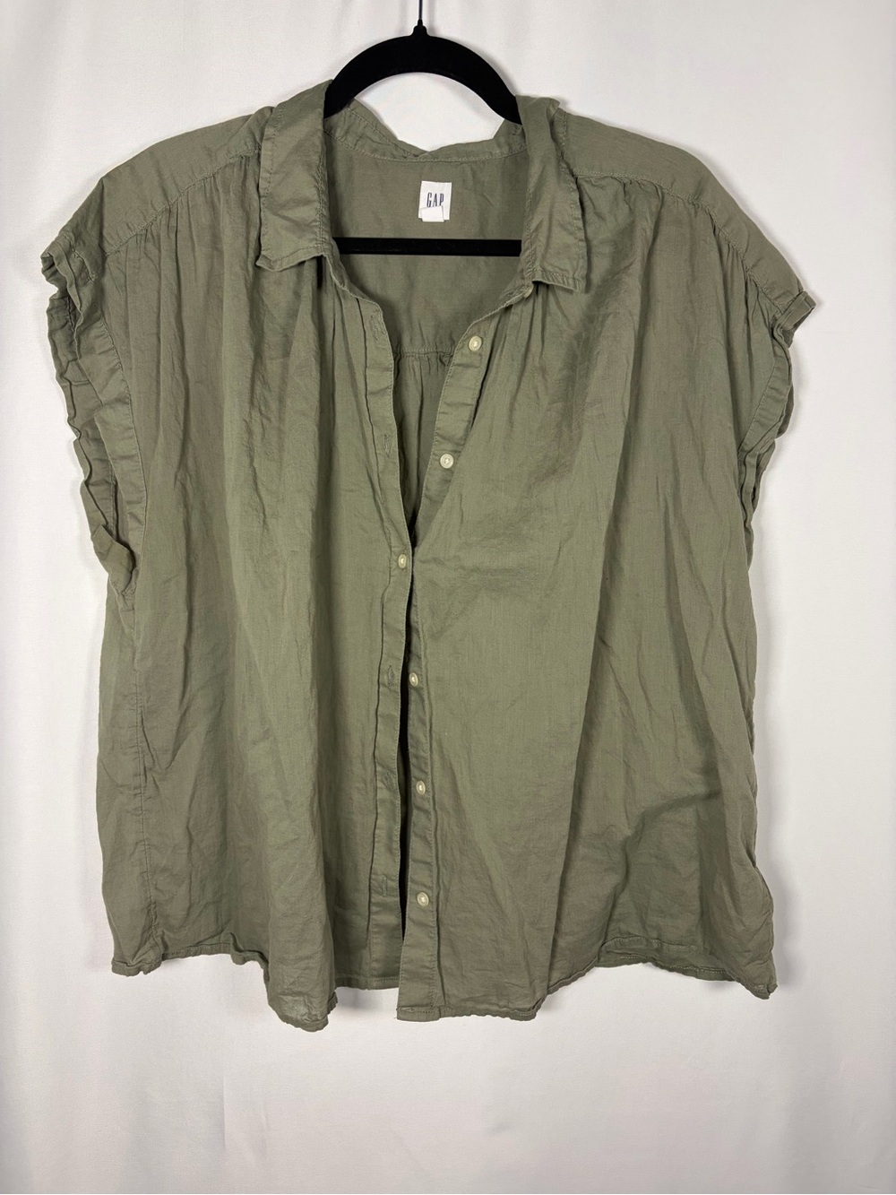 GAP Mesculen Green Lightweight 100% Cotton Button-up Short Sleeve Blouse - XL